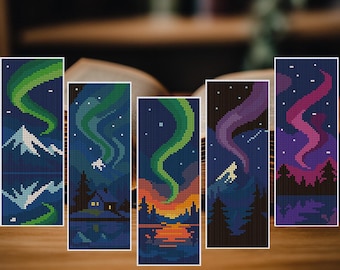 Conjunto Aurora Boreal. Design de marcador para ponto cruz