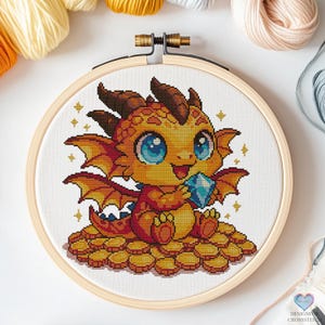 Tiny Dragon’s Treasure. Fantasy Design for Cross Stitch