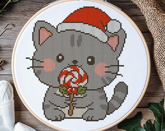 Candy Cat. Desenho natalício para ponto cruz