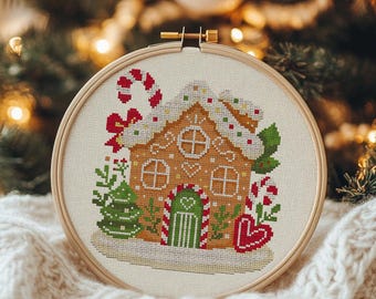 Casa de gengibre. Desenho natalício para ponto cruz