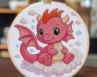 Pink Dragon Fantasy Scene 7 Cross-stitch Pattern Digital Download
