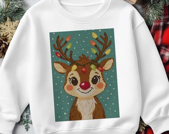 Rudolph com luzes. Desenho natalício para ponto cruz
