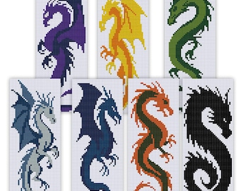 Conjunto Dragão. Design de marcador para ponto cruz