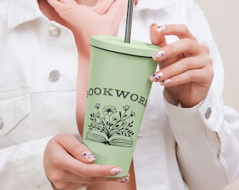 Bookworm Tumbler with Straw for Readers and Nerds Alike!