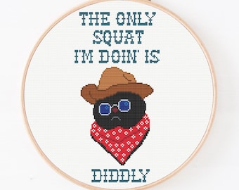 Funny Cowboy Cat Cross Stitch Pattern: The Only Squat I'm Doin' (PDF Download)