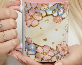 Taza de cerámica con vitral floral, taza de té con flores rosas, regalo para el Día de la Madre, taza de café para mamá, regalo minimalista para ella, regalo de cumpleaños