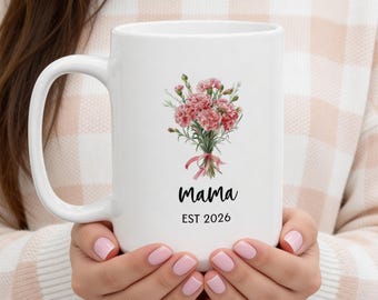Taza personalizada con flores de nacimiento para mamá, taza de café personalizada para mamá abuela, regalo para el Día de la Madre, regalo de los niños, taza con ramo de flores de nacimiento, tía nueva mamá