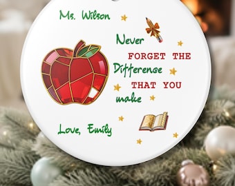 Adorno de manzana personalizado estilo vitral, regalo de agradecimiento para maestros, regalo de fin de año personalizado con nombre para maestros, decoración para el aula