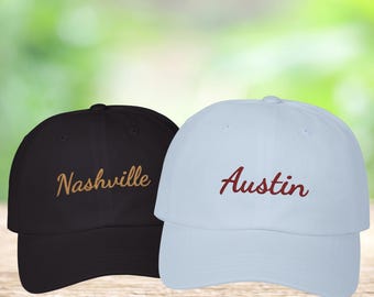 Gorra personalizada con nombre de ciudad bordado, gorra de viaje, regalo personalizado para despedida de soltera