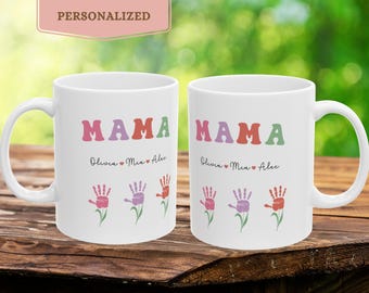 Taza personalizada para mamá, recuerdo con huella de mano para niños, regalo de cumpleaños personalizado, regalo para niños, taza de té pastel, regalo para el Día de la Madre, taza para abuela y tía.