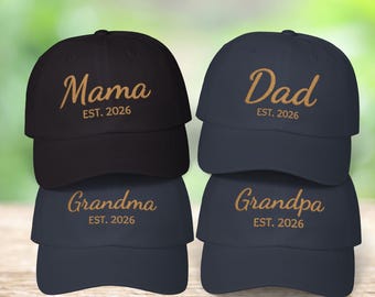 Gorra familiar bordada personalizada, gorra con nombre y año de fundación personalizados, regalo para papá o mamá primerizos, gorra para abuela o mamá, regalo familiar, accesorio con texto personalizado