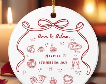 Adorno de boda personalizado, nombre y fecha de pareja personalizados, recuerdo de cerámica