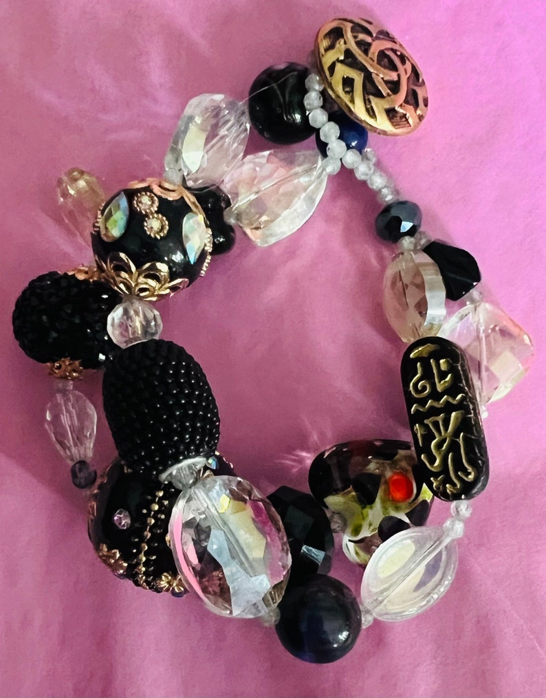 Black and Gold Boho Beads, Hand Painted Crystal,chinese Hand Painted