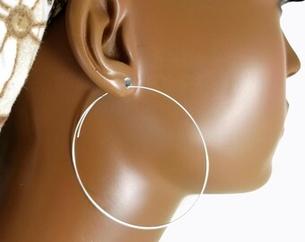 Silver Hoop Earrings Threader Circle Thin Hoops | Oversized Large African Jewelry for Women | Big Boho 2 inch 1.25 or 0.75 inches 480