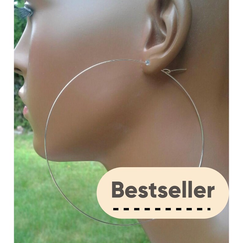 African Queen Hoop Earrings Large Silver Hoops Thin Threader Wire Earrings Big Boho Hoops Nickel Free Hypoallergenic 4 Inch 699 image 9