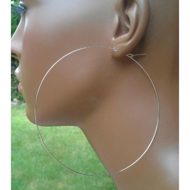 African Queen Hoop Earrings Large Silver Hoops Thin Threader Wire Earrings Big Boho Hoops Nickel Free Hypoallergenic 4 Inch 699 image 6
