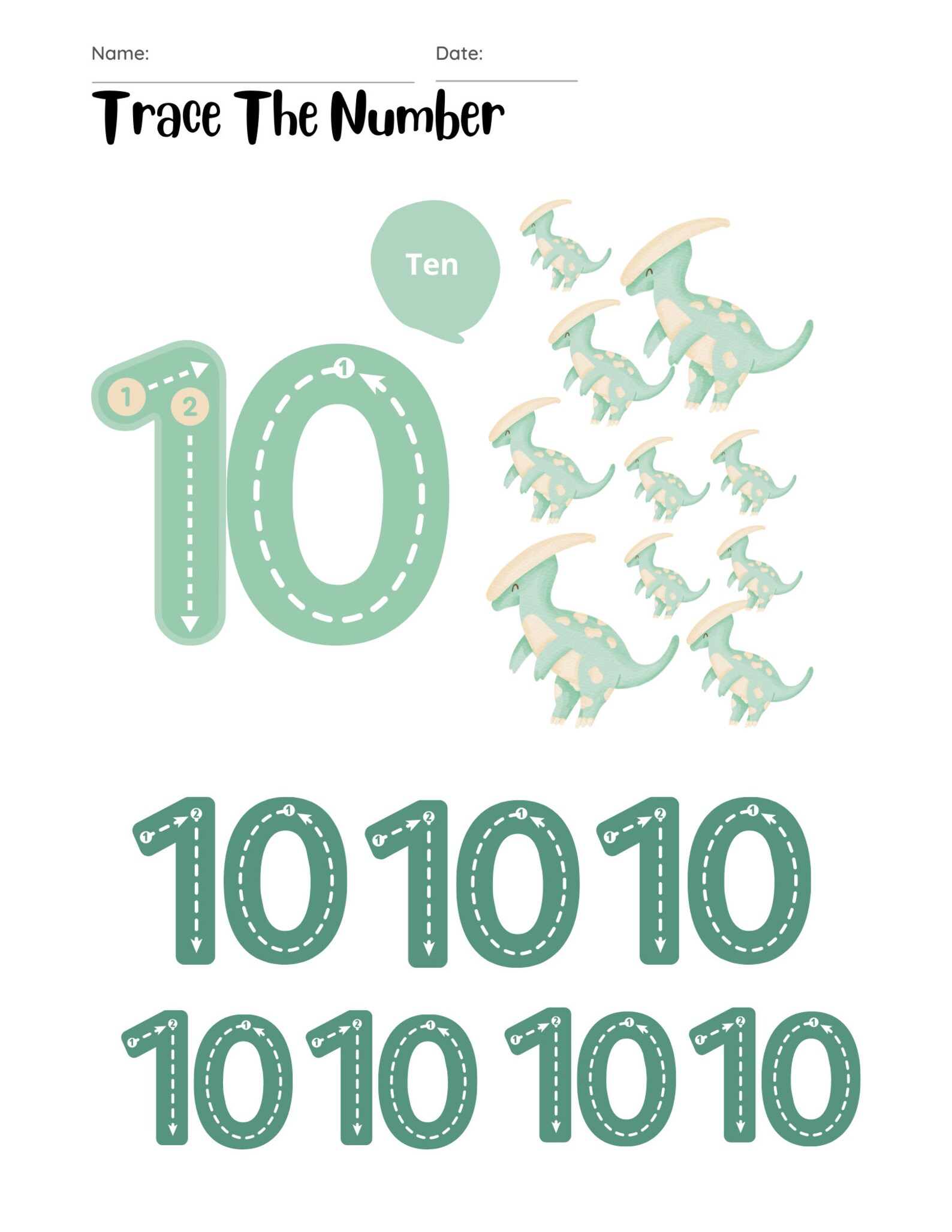 Dinosaur Number Tracing Activity Line Trace Worksheets for Toddlers and