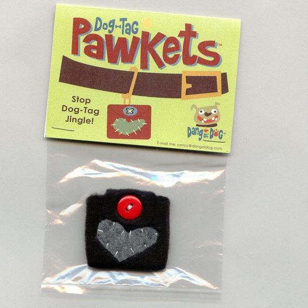 Dog Tag Jingle--PAWKET Stops It  (Heart-Black-Gray-Red)