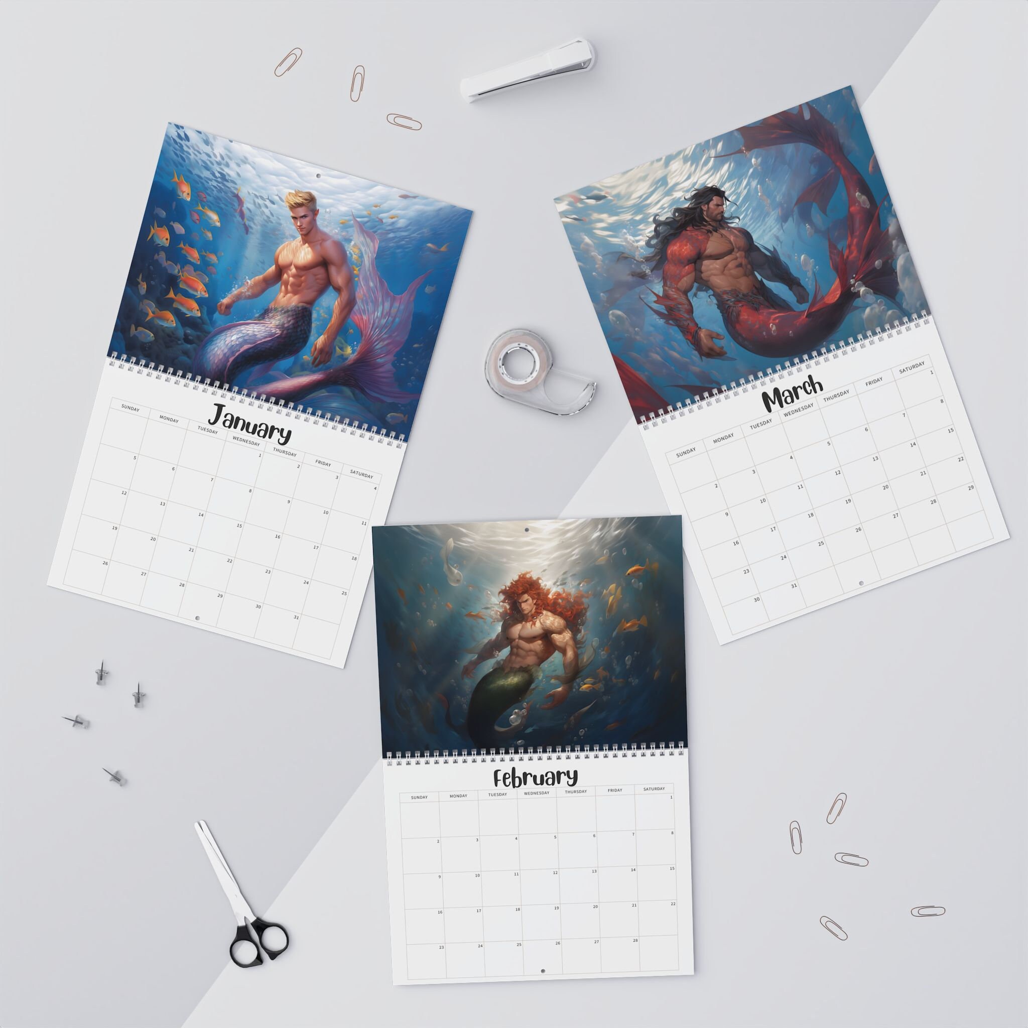 2025 Merman Mystique Calendar | Fantasy Merfolk Art | 13 Unique Mermen ...