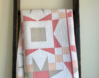Pink, Gray Stargazer Quilt; Modern Patchwork Star Baby Quilt; Handmade Toddler Quilt; Organic Cotton Crib Quilt; Modern Heirloom Baby Gift