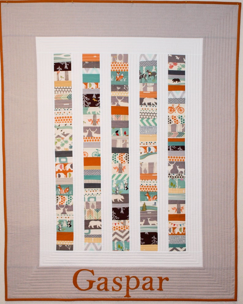 PATCHWORK STACKS Woodland Toddler Quilt; Custom Organic Baby Quilt; Modern Patchwork Crib Quilt; Gray Nursery Decor; Handmade New Baby Gift