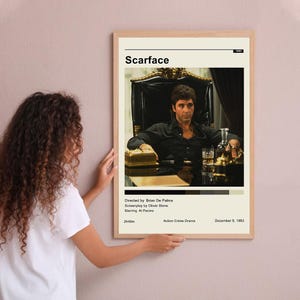 Affiche vintage Scarface, affiche de film minimaliste, art mural, décoration d&#39;intérieur, affiche personnalisée, impression, cadeaux personnalisés pour elle, lui