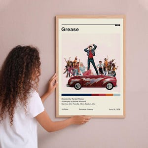 Póster vintage de Grease, póster minimalista de película, arte de pared, decoración del hogar, póster personalizado, impresión, regalos personalizados para ella y él