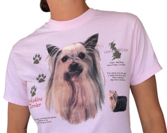 90s Yorshire Terrier Pink Cotton T Shirt (size small)
