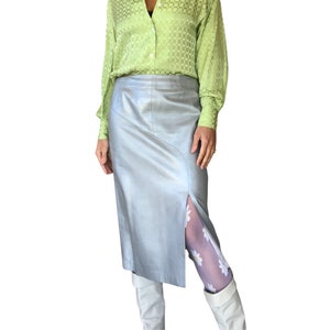90s Emanuel Ungaro Buttery Silver Leather Pencil Skirt (size small, medium)