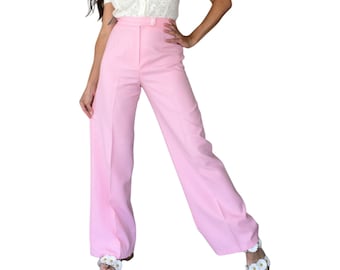 70s Bubblegum Pink High Waisted Flared Trousers (size 28, 29)
