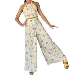 Little Light Original Floral Butterfly Plaid Cotton 2 Piece Beach Pajamas (size small, medium)