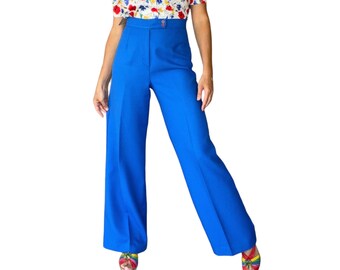 70s Royal Blue High Waisted Flared Trousers (size 28, 29)