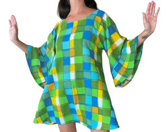 Little Light Handmade Original Party Checkers Angel Wing Sleeved Mini Tent Dress (medium, large)