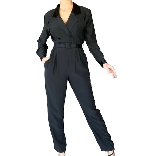 90s Black Tuxedo Jumpsuit with Pockets (size small, medium)