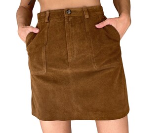 90s Banana Republic High Waisted Brown Suede Leather Mini Skirt (size small)