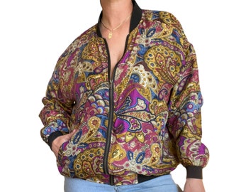 90s Floral Silk Bomber Jacket (size large)