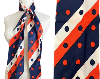 60s Red White and Blue Polka Dot Striped Scarf