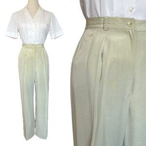 Mint Green Silk High Waisted Pleated Trousers (size 26)