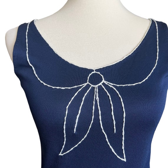 60s Navy and White Trompe L’Oeil Embroidered Mini… - image 3
