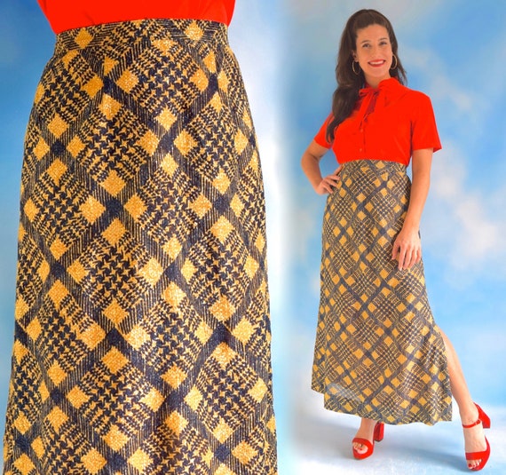 Vintage 70s Houndstooth pencil Skirt red /& Black Small NOS 26 Waist