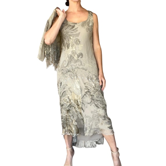 Art Deco Beaded Velvet Midi Dress with Cover Up, … - image 10