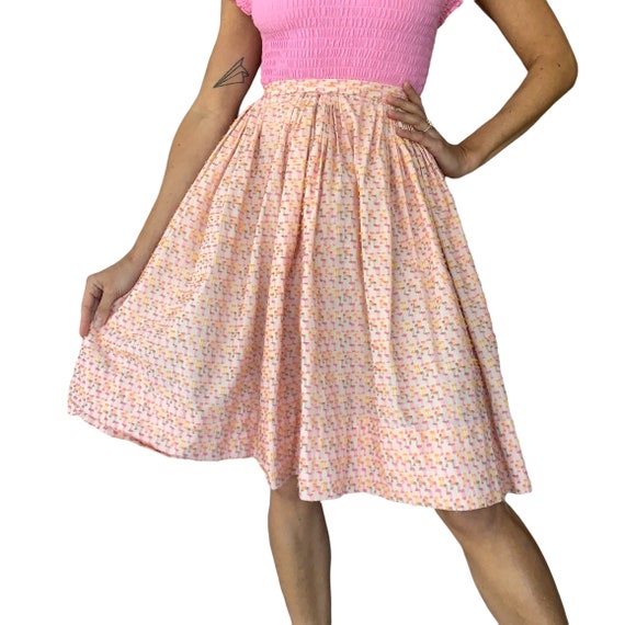 50s 60s Pink Confetti Cotton High Waisted Circle … - image 2