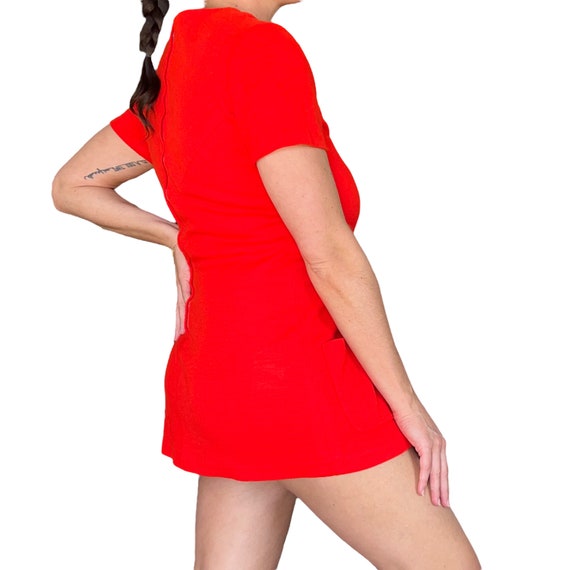 60s Mod Candy Apple Red Micro Knit Mini Dress wit… - image 3