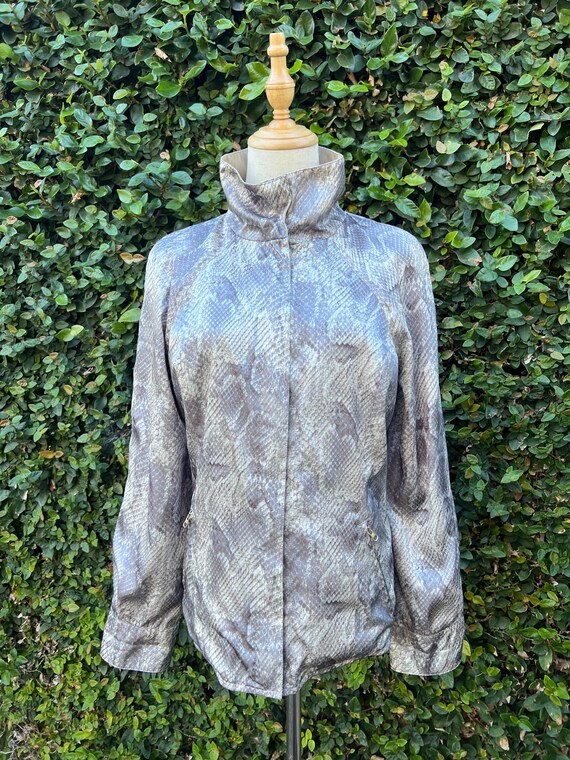 80s 90s Reversible Silver Snakeskin Satin Zip Up Jack… - Gem