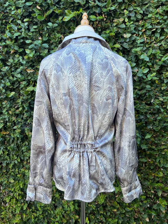 80s 90s Reversible Silver Snakeskin Satin Zip Up Jack… - Gem