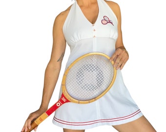 Robe de tennis blanche dos nu Années 60 (taille moyenne)