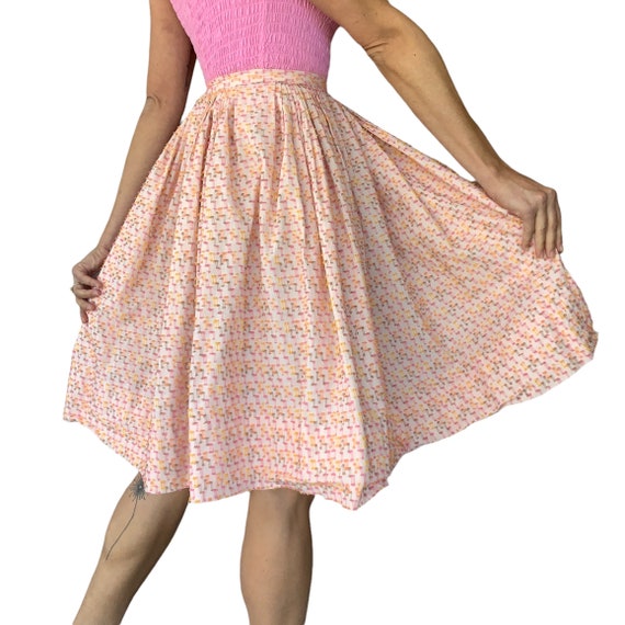 50s 60s Pink Confetti Cotton High Waisted Circle … - image 4