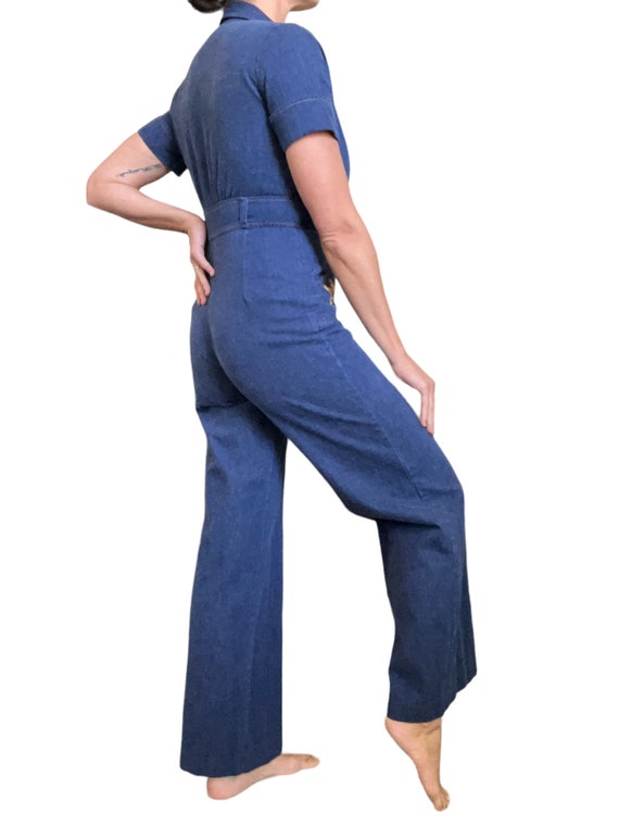 70s Denim Wide Legged Jumpsuit with Butterfly Pat… - image 3