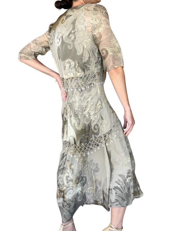 Art Deco Beaded Velvet Midi Dress with Cover Up, … - image 4