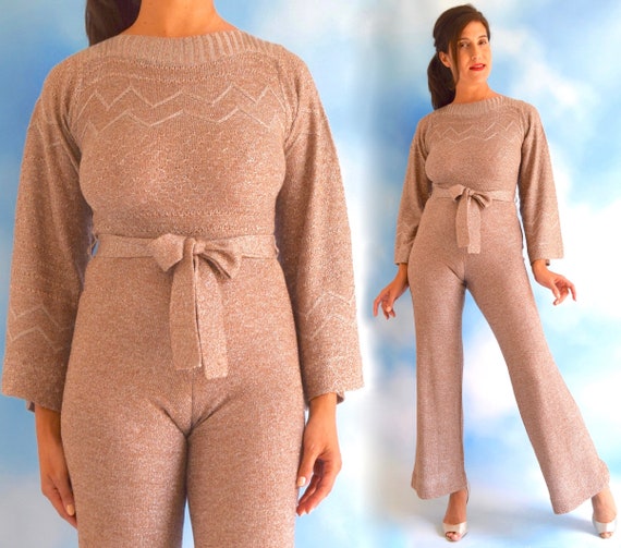 Vintage 70s 80s Metallic Copper and Silver Lurex M